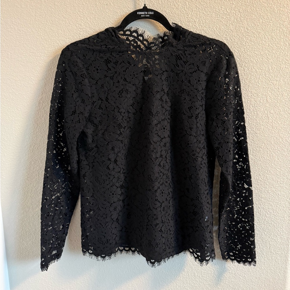 J. Crew Black Floral Lace Long-Sleeve Blouse